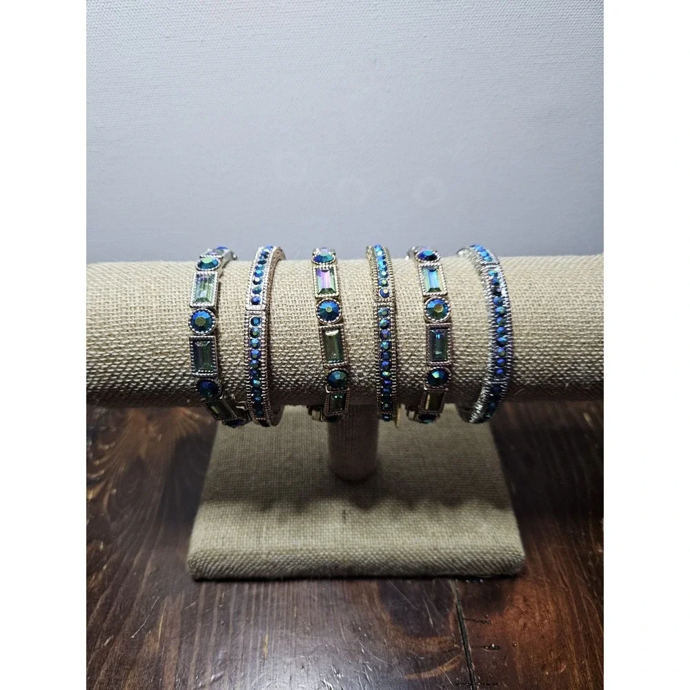 Off Park JTV 6 Pc Stretch Bracelet Set Y2K Mermaidcore Peacock Statement Crystal